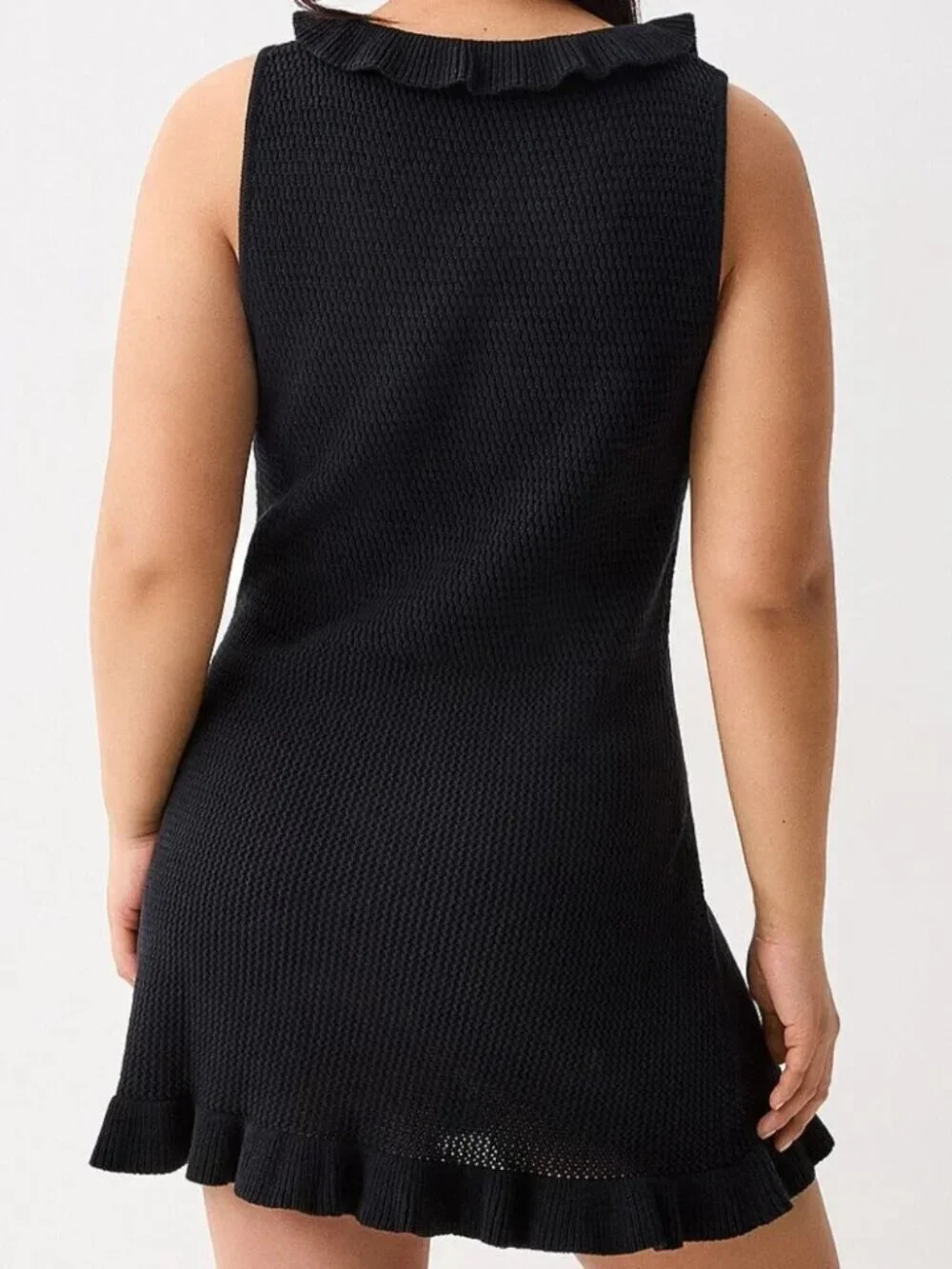 NWT Ruffled-trim crochet dress black 100% cotton - Picture 2 of 3
